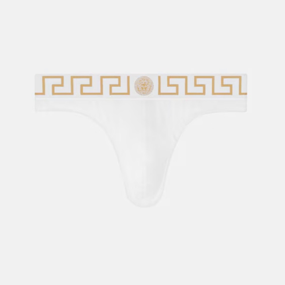 NWT VERSACE MENS GRECA BORDER THONG WHITE SZ/6